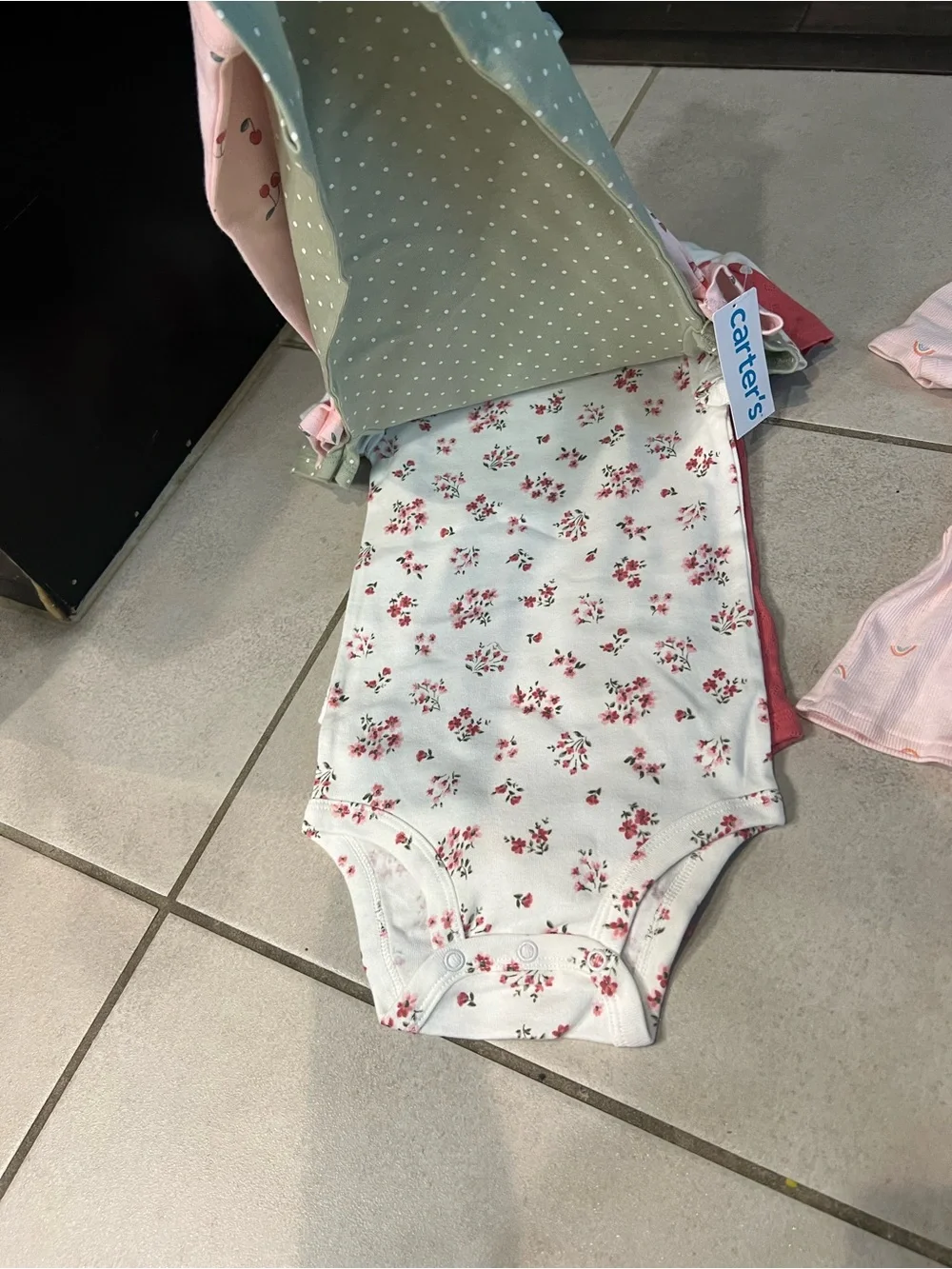 Carter's Pink Cherry Print Bodysuits & Peplum Set